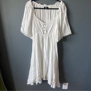 Lulus My Darling Love White Three-Quarter Sleeve Handkerchief Dress